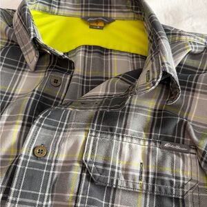 Eddie Bauer Men's Black and Yellow Plaid Shirt